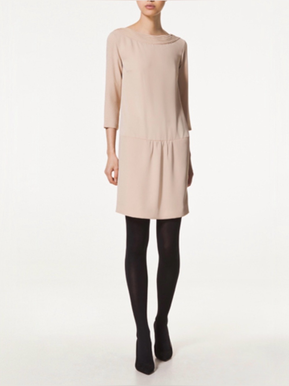 Mossimo Dutti Long-Sleeve Shift Dress drop waist mini dress Beige size 2